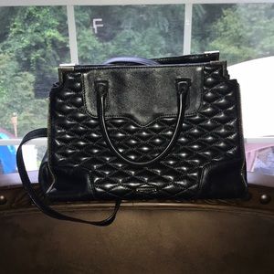 Black and gold leather Rececca minkoff bag